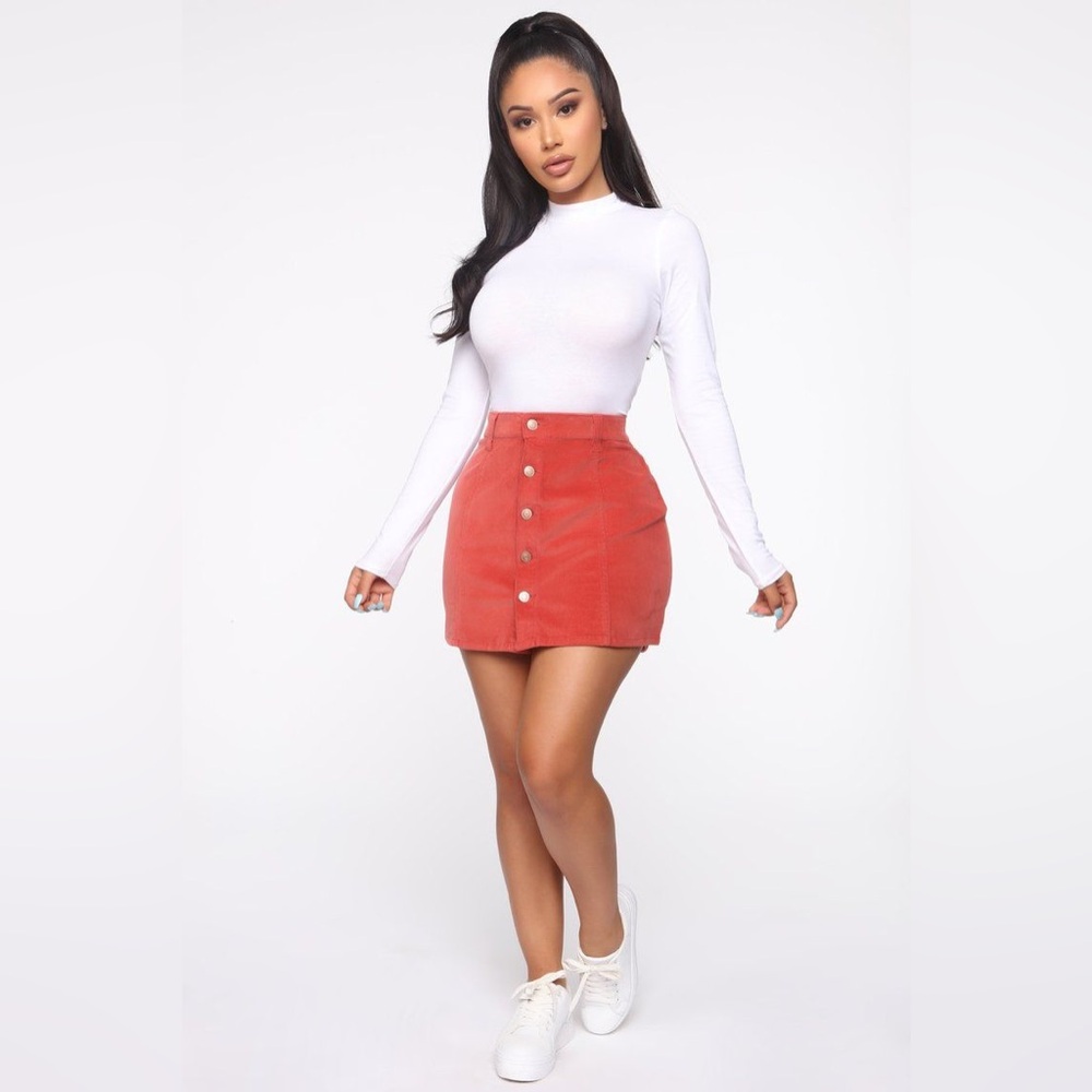 Fashion Nova Rust Corduroy Button Front Mini Skirt Size Large